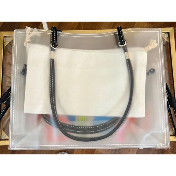 Clear Tote Bag With White Drawstring Pouch & Colorful Lettering Design - Picture 3 of 4